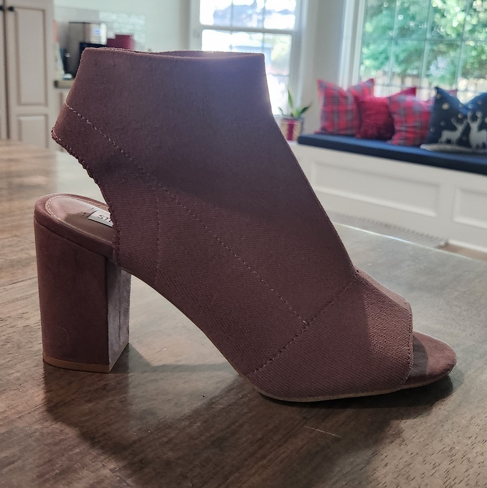Steve Madden Stretch Women's Open-Toe Block Heel Shoes Brown Sz 9